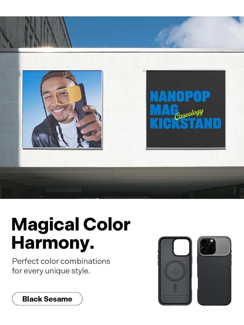 Caseology Mag Kickstand iPhone 16 Pro Max Case Military Grade Black Sesame